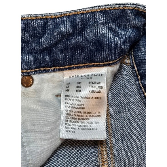 American Eagle Jeans 000 Long Mom Jean Stretch Straight Blue Denim Distressed - Picture 4 of 5